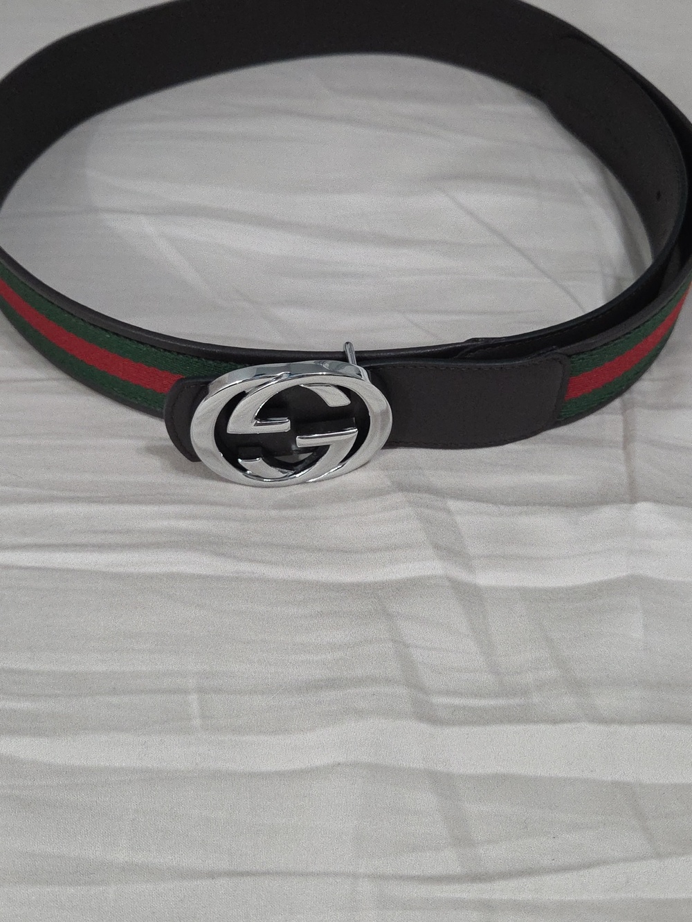 Gucci Green Red Reversible Belt with Silver Double G Buckle - Picture 12 of 16